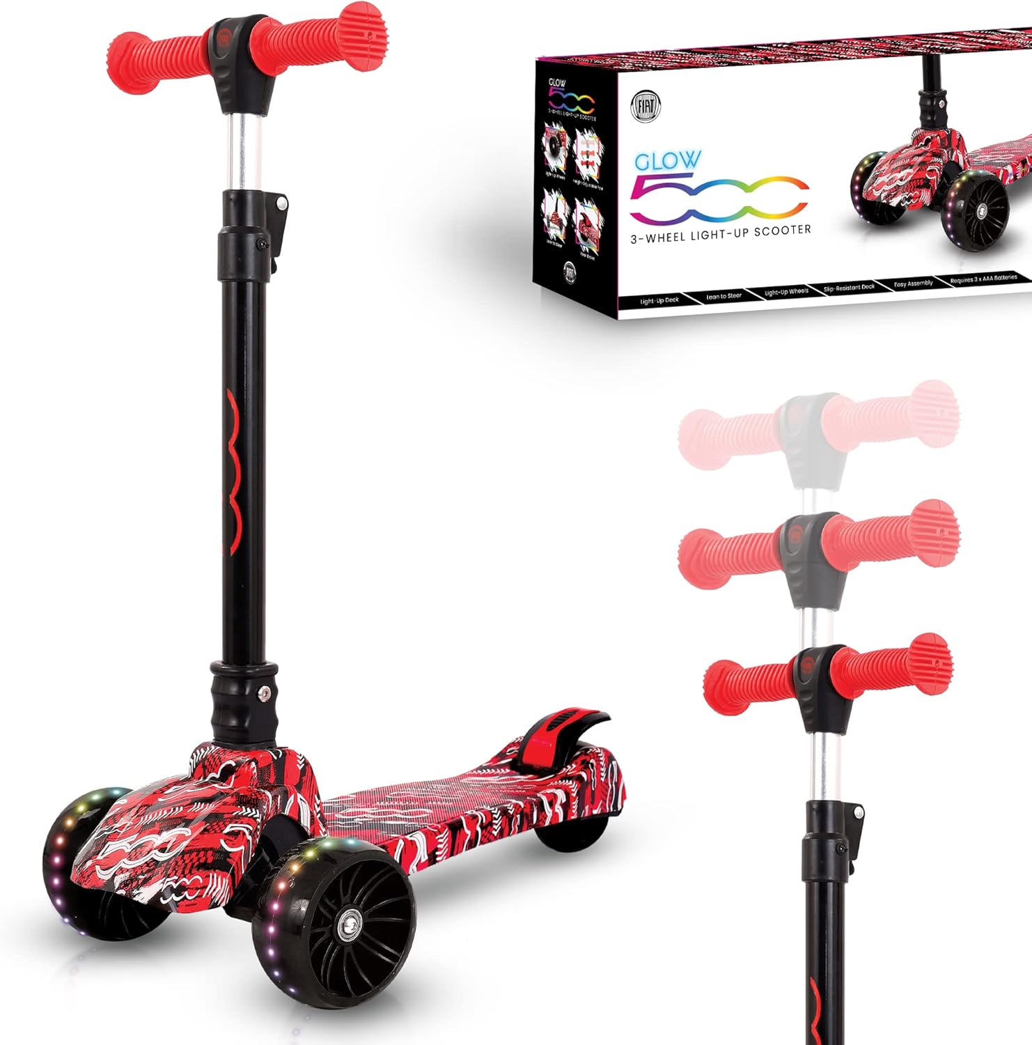 Fiat Kids Scooter Light Up LED Wheels Toddler