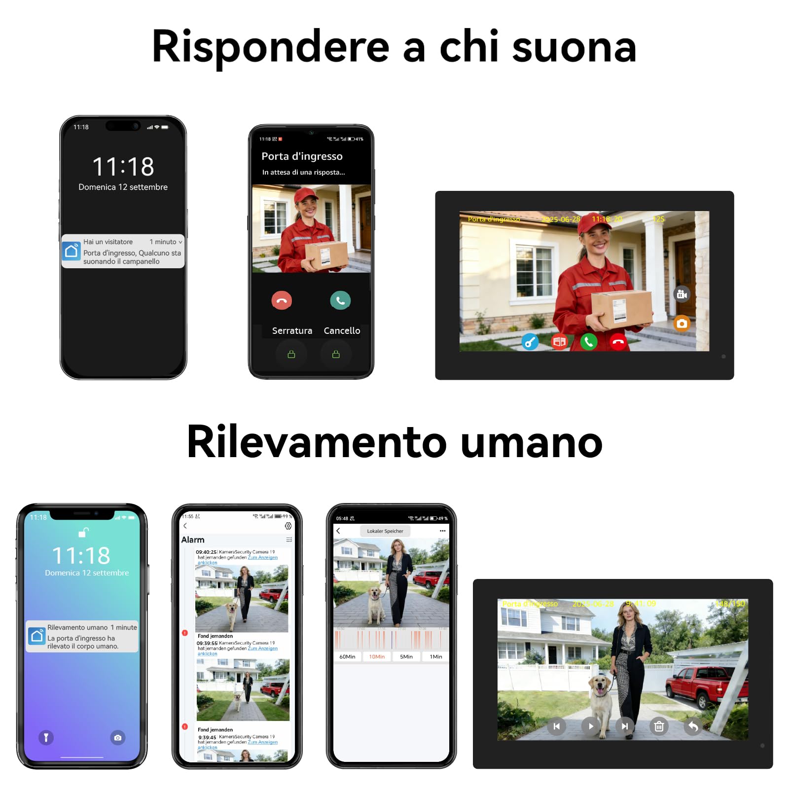 Videocitofono cablato con 3 Monitor Touch da 7 Pollici, Pannello Esterno con Telecamera, Campanello Video 2 Fili con Visione Notturna,Audio Bidirezionale, per 3 Famiglie