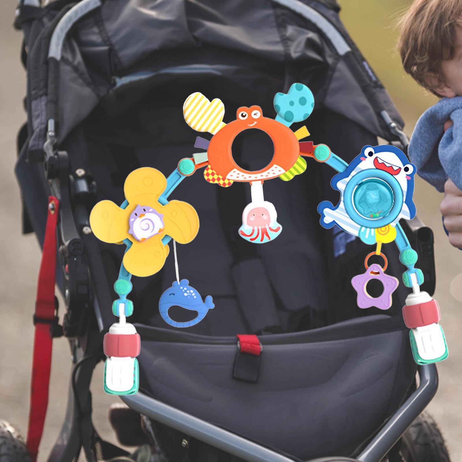 Sharplace Arco Gioco per Passeggino, Arco attività, Giocattolo per Culla, Giostrina per Lettino, Giocattolo Musicale a Forma di Animali per Bambini da 0 Me, Granchio