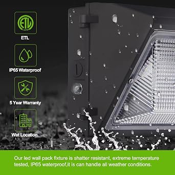 150w LED Wall Pack Light Dusk to Dawn 5000K IP65 ETL Listed 2Pack | Wallpack Light with Photocell,1200W MH Equivalent, AC100-277V Input, Warehouses, Building Exterior, Loading Bay, Garage