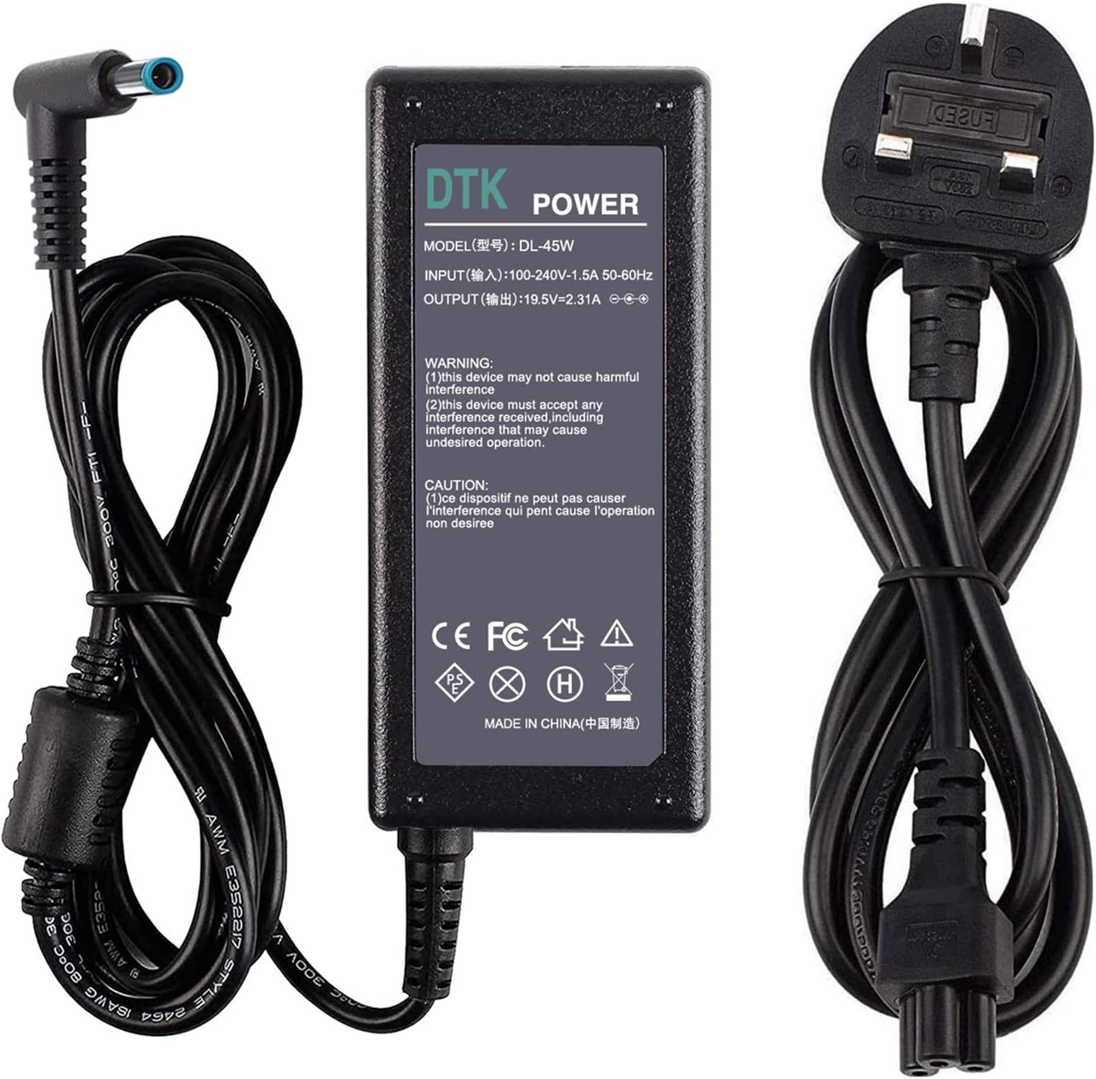 DTK 45W HP Laptop Charger HP 741727-001 740015-003 HSTNN-DA40 19.5V 2.31A AC Adapter with Power Cable Power Supply for HP Pavilion Elitebook Probook Stream Laptop Charging Cable【Interface：4.5 X 3.0mm】