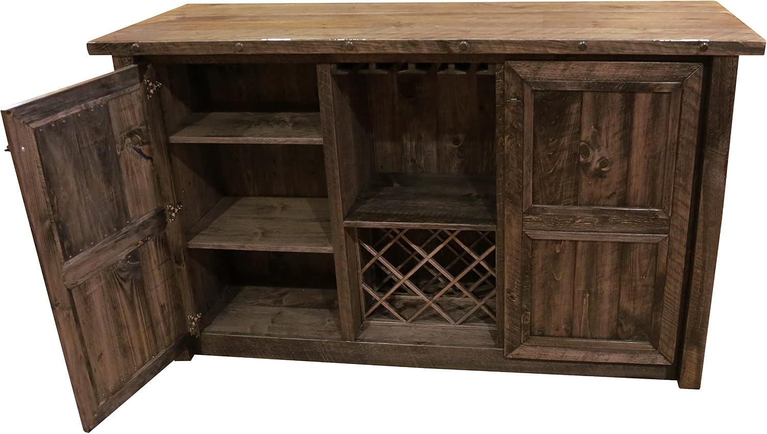 Furniture Barn USA Farmhouse Timber Peg Bar Set, Dusk Stain and Black Pinecone Fabric