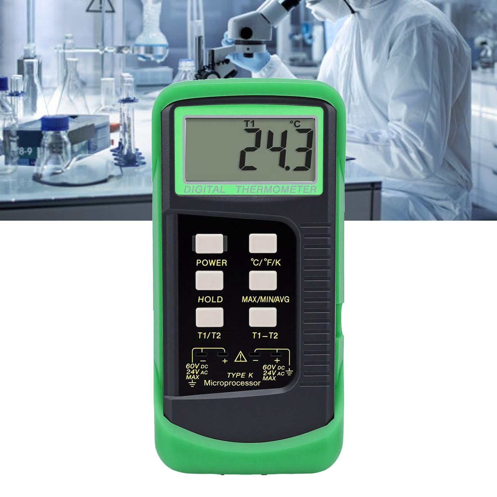 Generic Termometro a Termocoppia Tipo K a Doppio Canale Tester Digitale Portatile Misuratore di Temperatura Accurato a Due Sonde per Uso Industriale