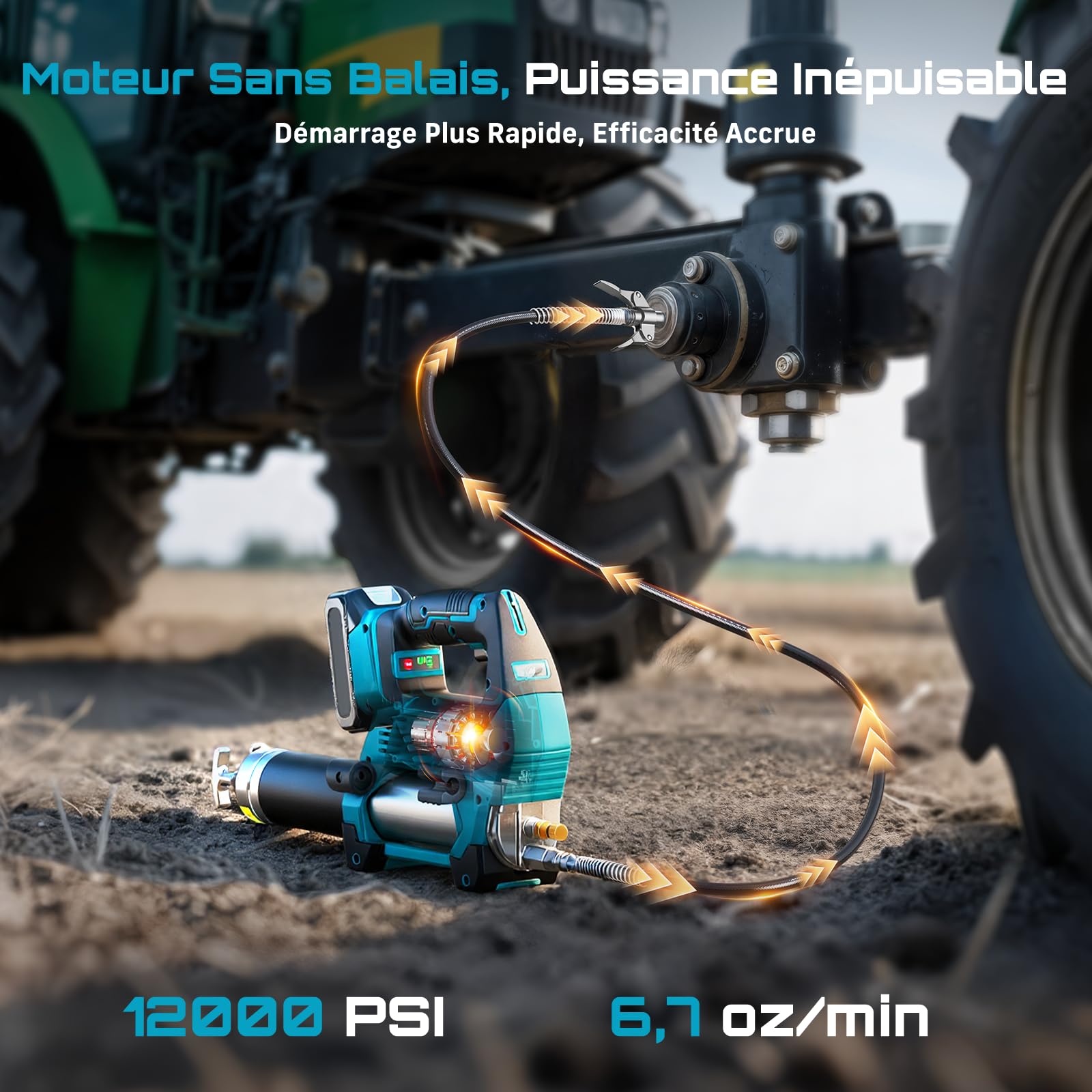 Seesii 12000PSI Pompe a Graisse Electrique compatible avec les batteries Makita 18 V (batterie non fournie), 3 Vitesses, Moteur Brushless, 3 Embout, Tuyau de 1m, Raccord à 90°, pour Équipements Lourds