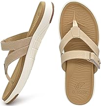 COFACE Flip Flops Women's Fashion Orthopaedic Leather Fabric Lightweight Toe Separator, Beige New