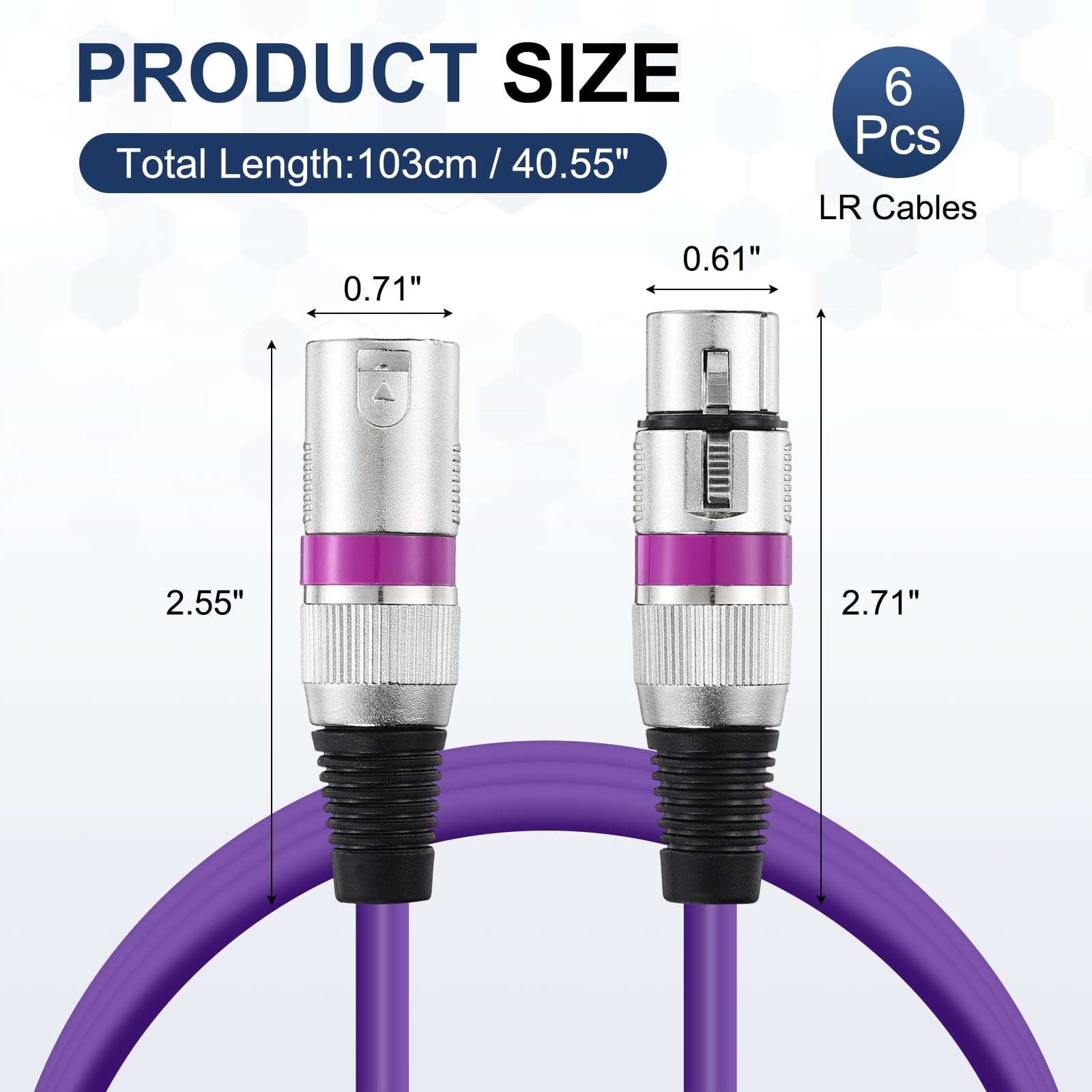 MECCANIXITY 6 cavi XLR da 0,9 m, da XLR maschio a femmina, accessori bilanciati per microfono a 3 pin, per altoparlanti per studi di registrazione dal vivo, mixer, illuminazione scenica, colore: viola