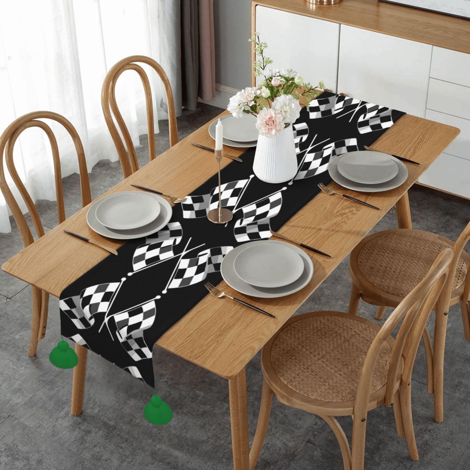 Chemin de table à carreaux noirs et blancs décoration de table rustique cuisine et Noël