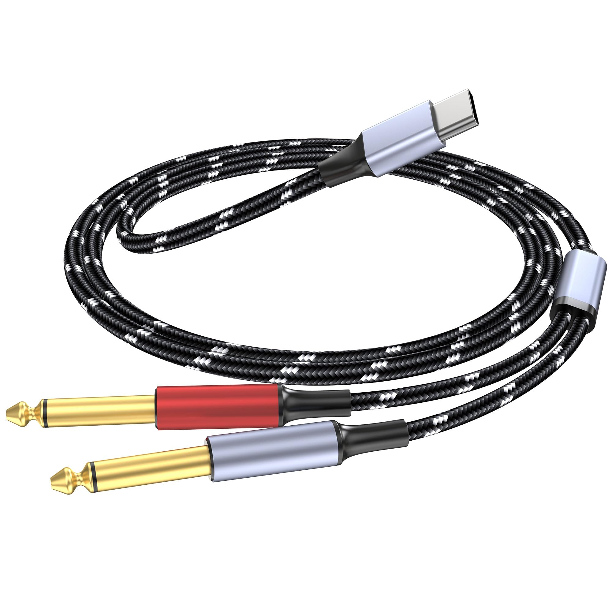 DCNETWORK USB C to 1/4" inch Audio Cable, Type C to Dual 6.35mm TRS Stereo Aux Cord Y Splitter for Smartphone, Tablet, Laptop Link Amplifier, Mixing