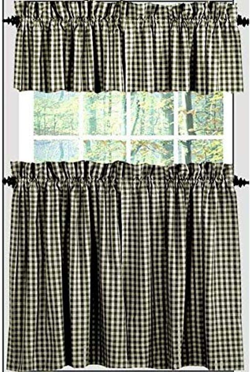 Heritage House Check Barn Red and Nutmeg 72" x 24" Lined Cotton Curtain Tiers by Raghu