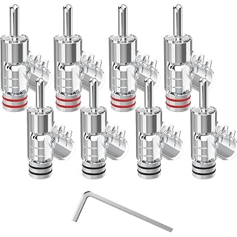 Monosaudio 8 Pieces Rhodium Plated Banana Plugs Closed Speaker Connector No Soldering for 8-15AWG Cable up to 7mm for Speaker Amplifier Home Theater and Audio Video Receiver