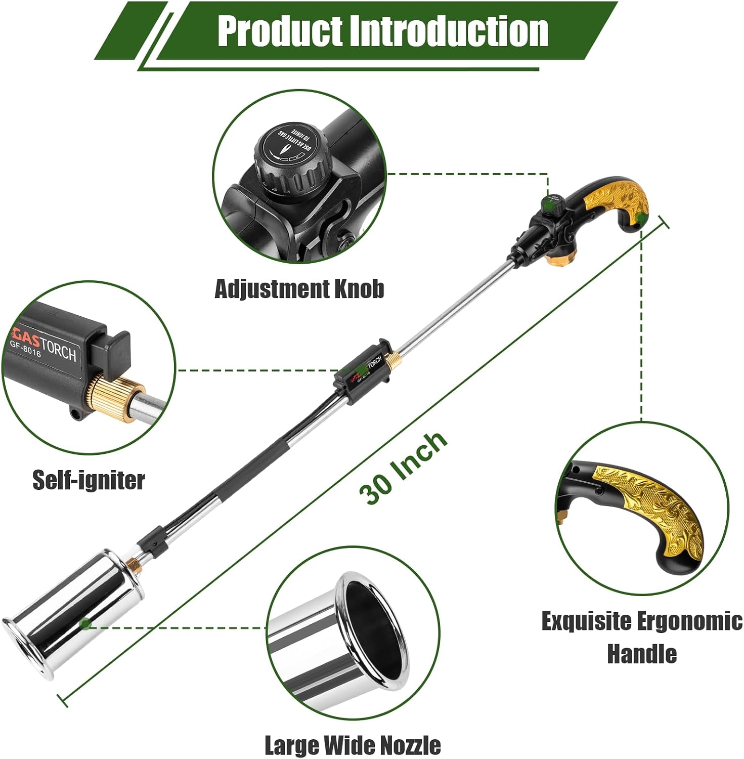 Propane Torch Weed Burner, Adjustable flame thrower with Detachable Handle, Blow Torch for Weeds and Snow Melting(Fuel Cylinder Not Included)