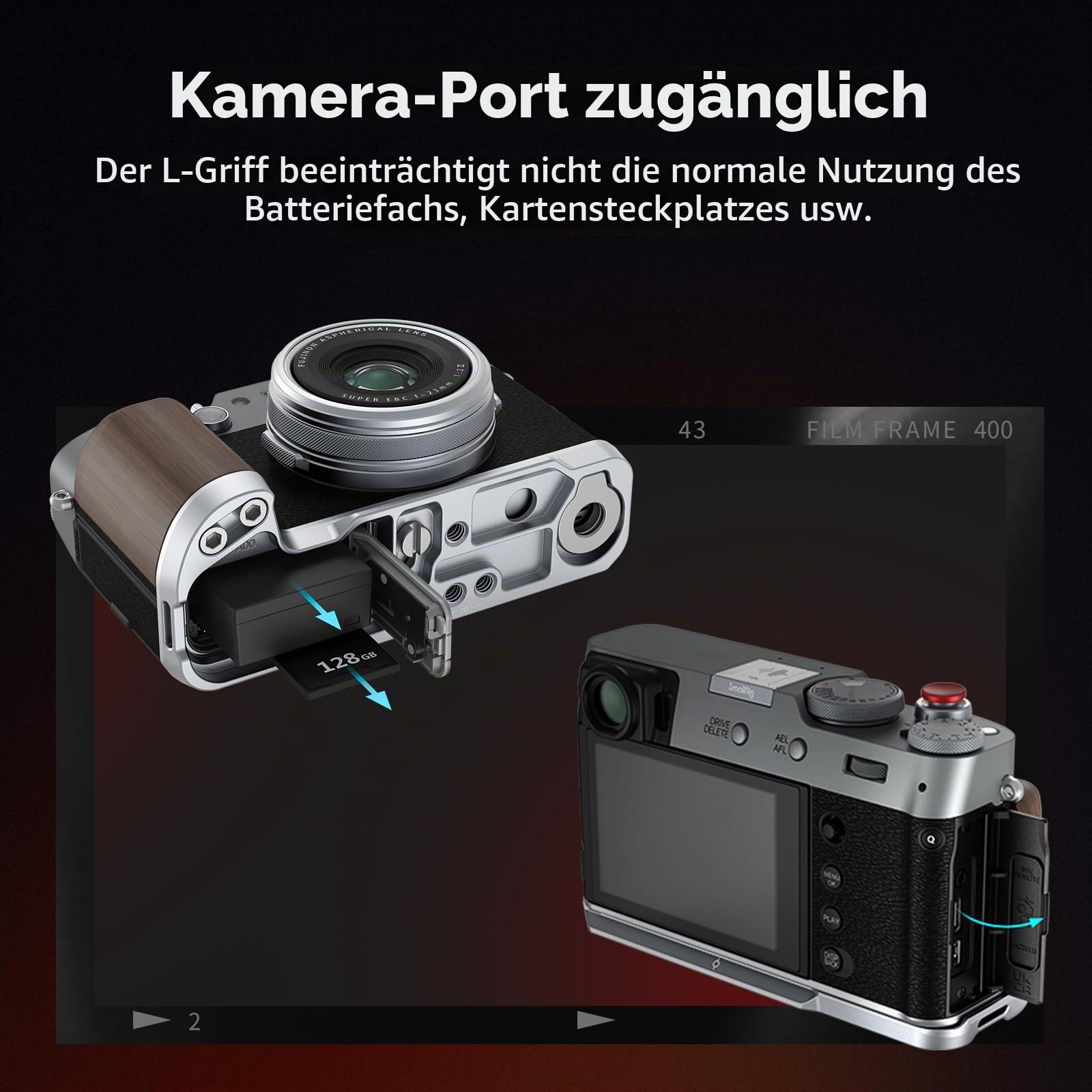 SMALLRIG X100VI / X100V-Handgriff, L-förmiger Holzgriff für Fujifilm X100VI / X100V-Kamera, integrierte Schnellwechselplatte für Arca, mit Auslöser und Blitzschuhabdeckung, Silber – 4804