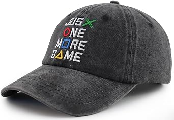 Just One More Game Hat for Men Women, Funny Adjustable Cotton Embroidered Gamer Baseball Cap