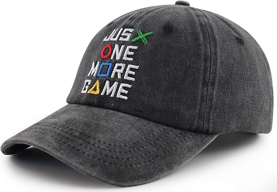 Just One More Game Hat for Men Women, Funny Adjustable Cotton Embroidered Gamer Baseball Cap