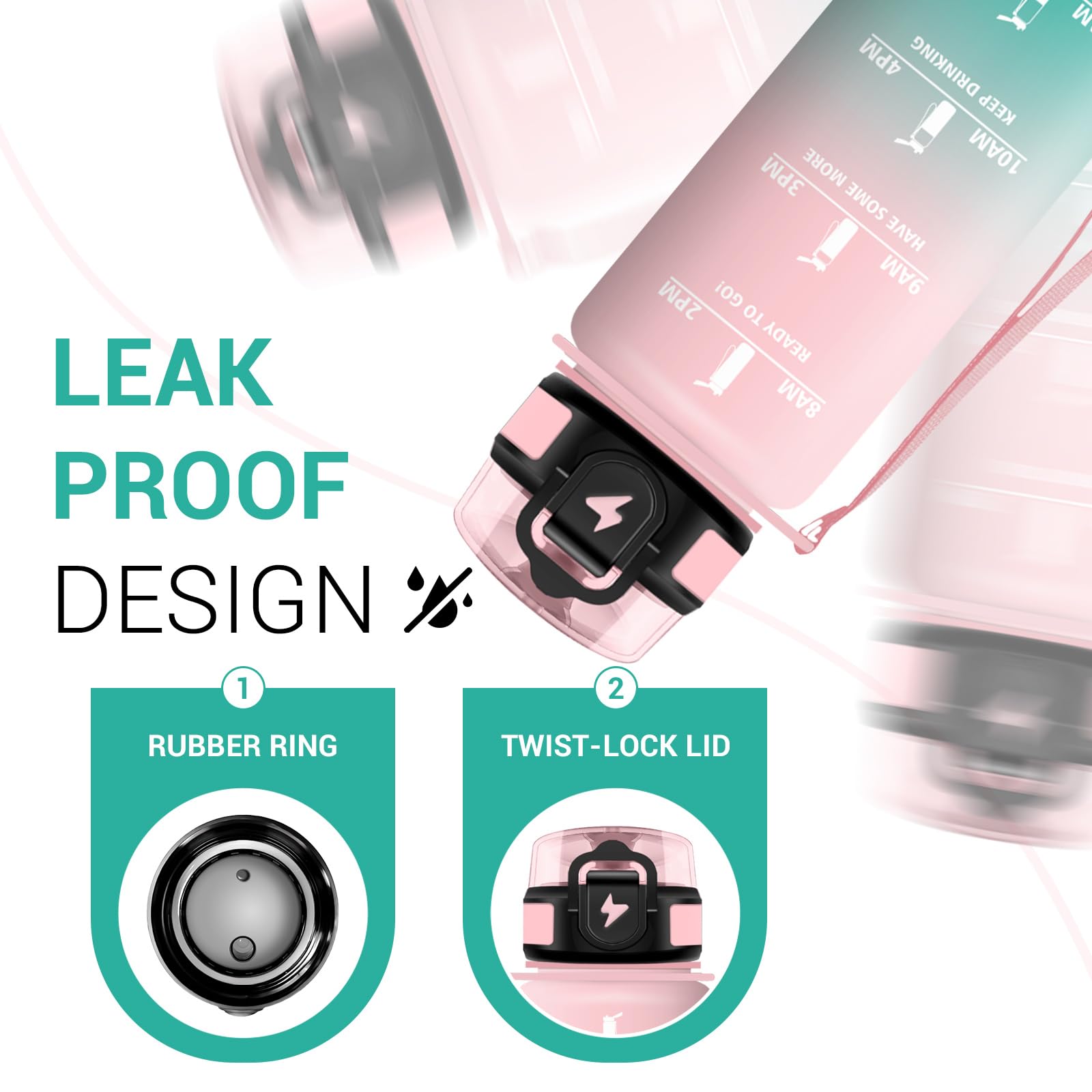 Borraccia 1 Litro, Bottiglia Motivazionale con Filtro, a Prova di Perdite, Bottiglia Acqua Sportiva con Indicatore del Tempo, Facile da Aprire, Borraccia Palestra per Fitness, Viaggi, Scuola