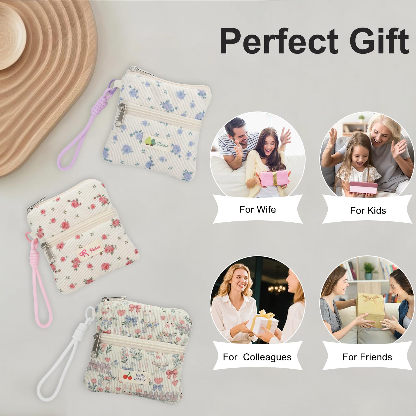Cute Corduroy Period Bag for Purse, Discreet Zipper Sanitary Pad & Tampon Holder, Portable Coin Storage Pouch, Thoughtful First Period Gift (Blue Rose)