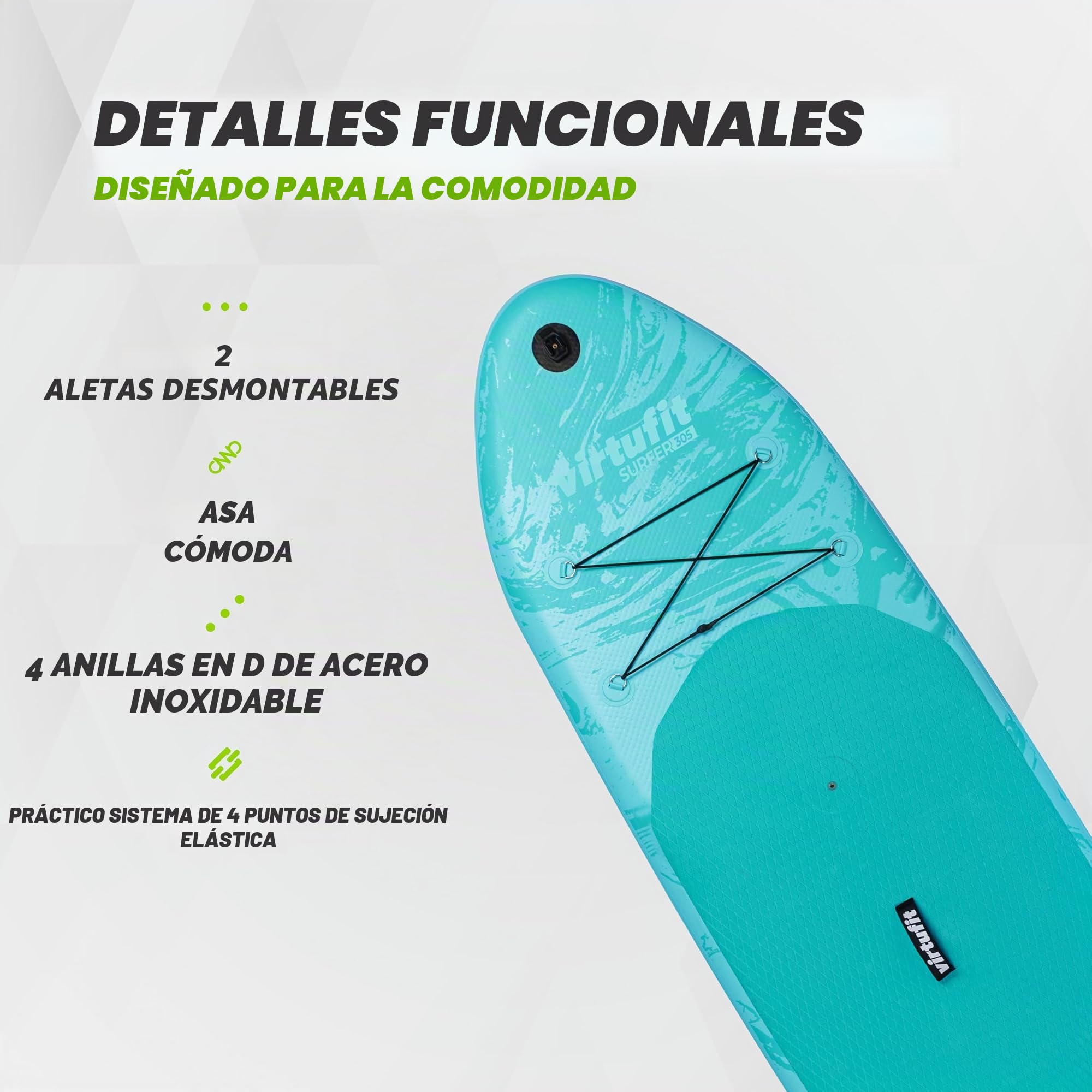 VirtuFit SUP Board Surfer 305 - Tabla de surf hinchable con vela de windsurf - Stand Up Paddle Board negro, incluye accesorios, remo, bomba, bolsa de transporte, soporte para GoPro, principiantes