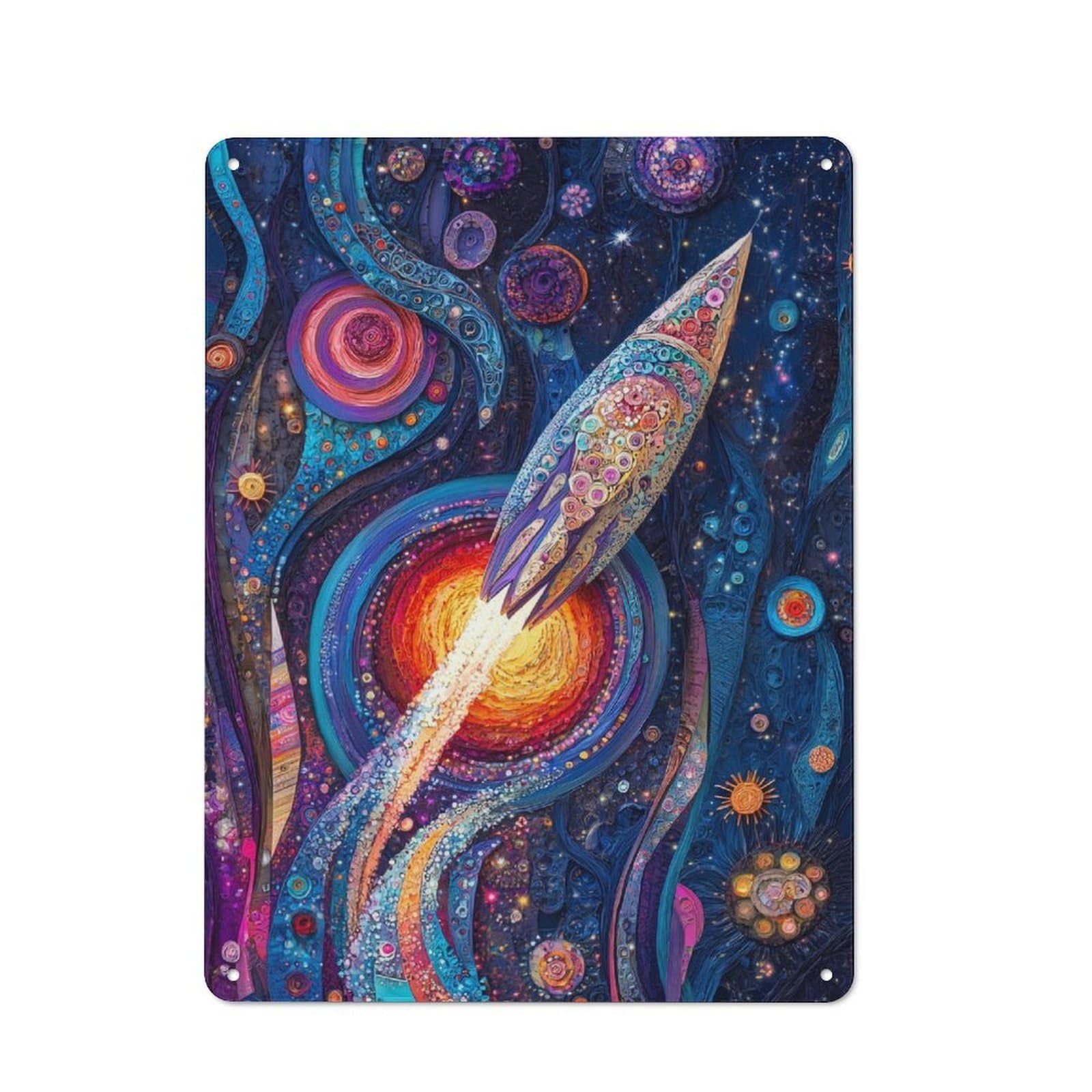 Junmoney Fantasy Rocket In Space Rustic Tin Wall Plaque 40X30cm For Home Bar Wall, For Vintage Wall Decor Fans, For Living Room And Hallway Decor