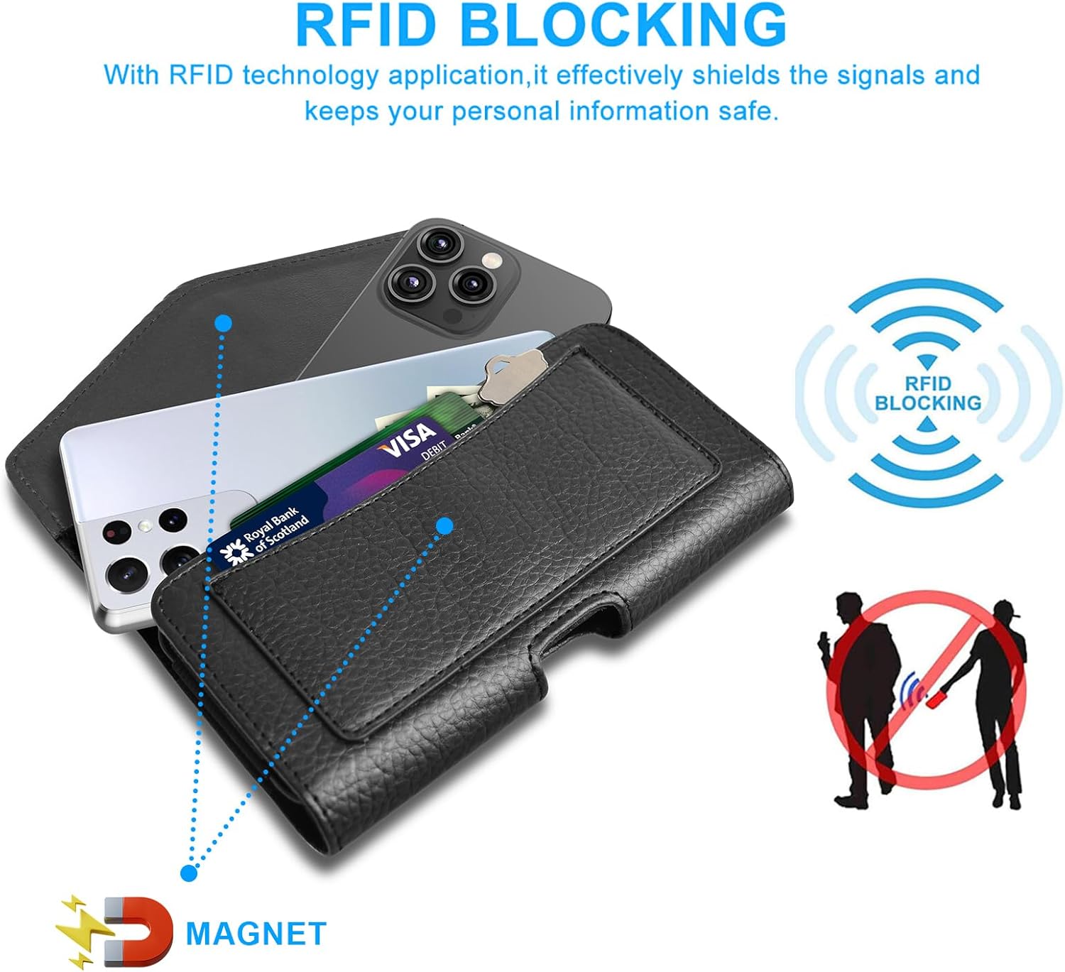 Leather Phone Holster Suitable for Samsung, Motorola, iPhone 15, 14, 13 Pro Max, Leather Phone Bag,Cell Phone Holster with Belt Clip/Dual Phone Case for Two Phones - Image 5