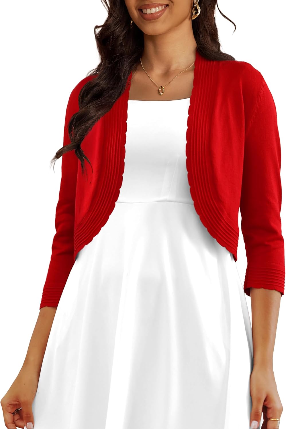 CPOKRTWSO Women’s 3/4 Sleeve Cropped Cardigan Sweaters Open Front Bolero Shrugs for Women S-XL