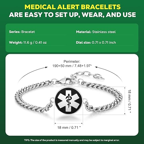 Vista 72 de Pulseras médicas mejoradas para hombres y mujeres con código QR, pulseras de identificación de alerta médica, pulsera de acero de titanio que se