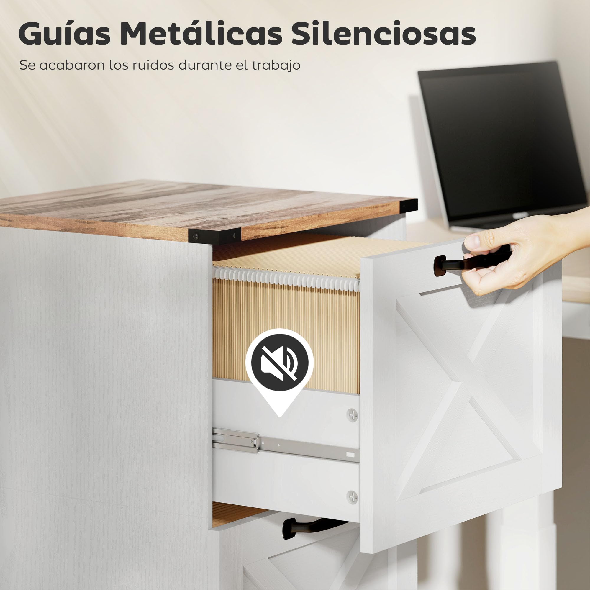 HOMCOM Commode de Bureau avec 2 tiroirs, Commode de Bureau, classeur, Porte-imprimante, avec Rail de Suspension pour A4 et Letter, 40x40x71 cm, Blanc