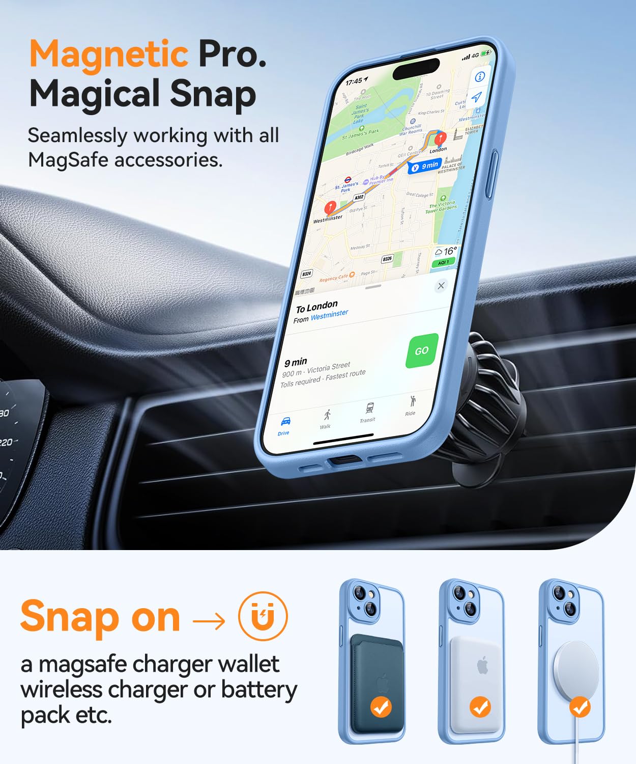 CANSHN Cover Magnetica per iPhone 15 Plus, Compatibile con MagSafe, [Protezione Completa Della Fotocamera], Custodia Traslucida Opaca Protettiva Sottile Antiurto 6,7 Pollici - Azzurro