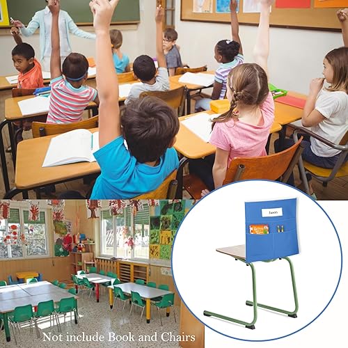 Miniatura 5 de Organizador colgante para silla de aula, bolsa de almacenamiento con bolsillo para asiento de estudiante, suministros escolares para niños, 10
