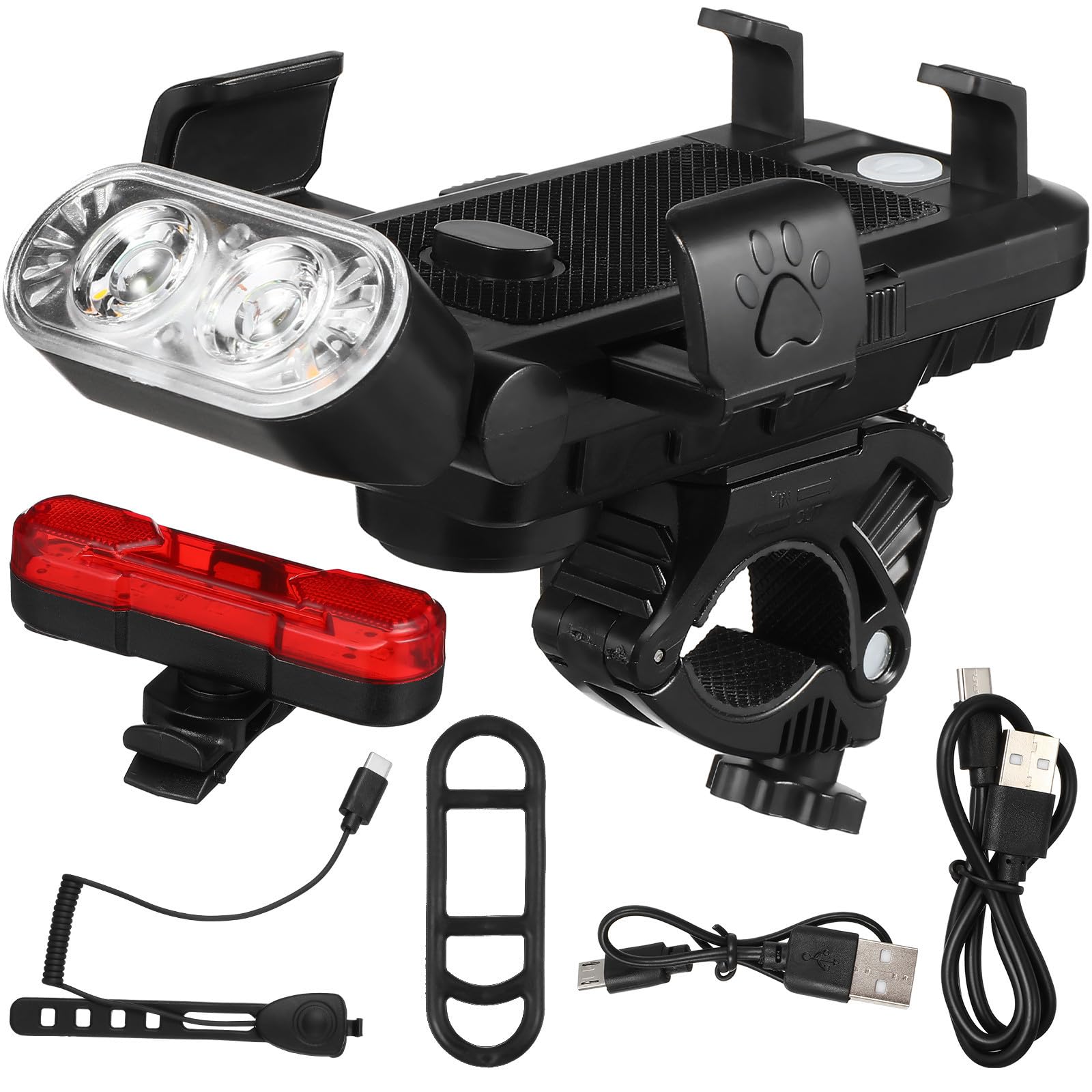 Luz para Bicicleta Batería de 4000 Mah, Diseño Dual Led, Soporte Ajustable para Teléfono y Bocina, Adecuado para Ciclismo Diario y Paseos Nocturnos
