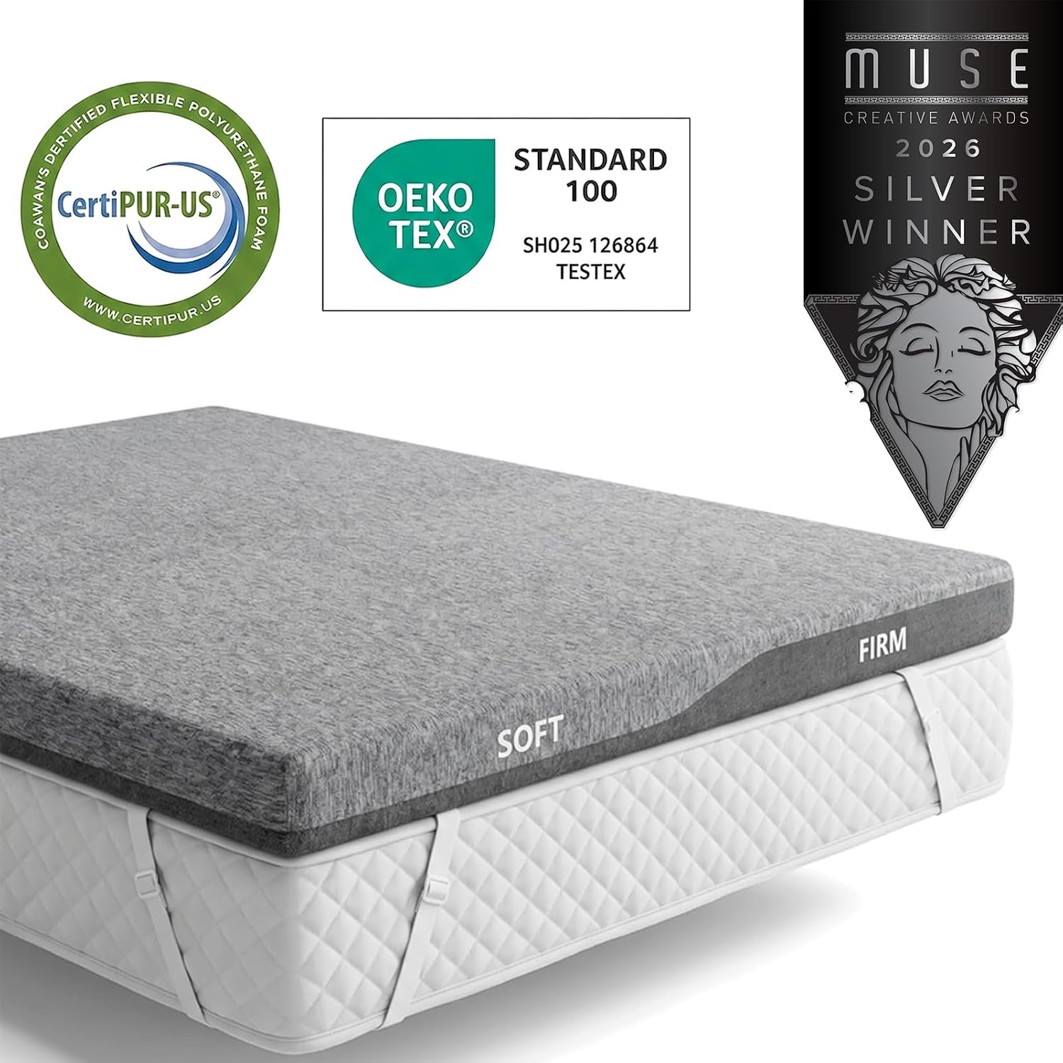 PERLECARE Dual Firmness Mattress Topper Full Size, 3 Inch Split Full Mattress Topper- Dual Zone Soft and Firm for Pressure Relief & Back Pain, Non-Slip & Removable, CertiPUR-US Certified