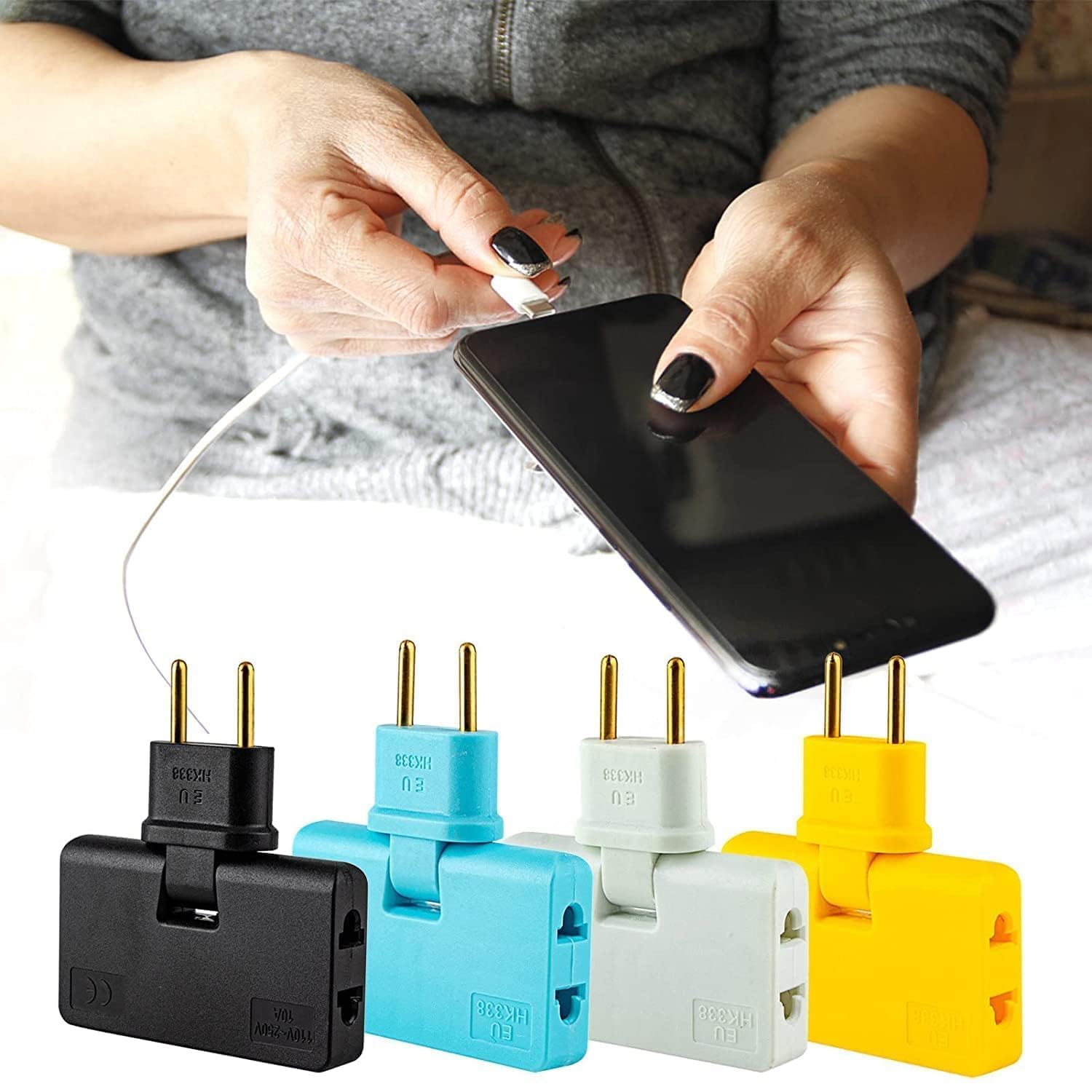 3-in-1 Rotatable Adapter, 180-Degree Extension Plug Multi-Socket, 2-Pin EU/US Converter-image-5