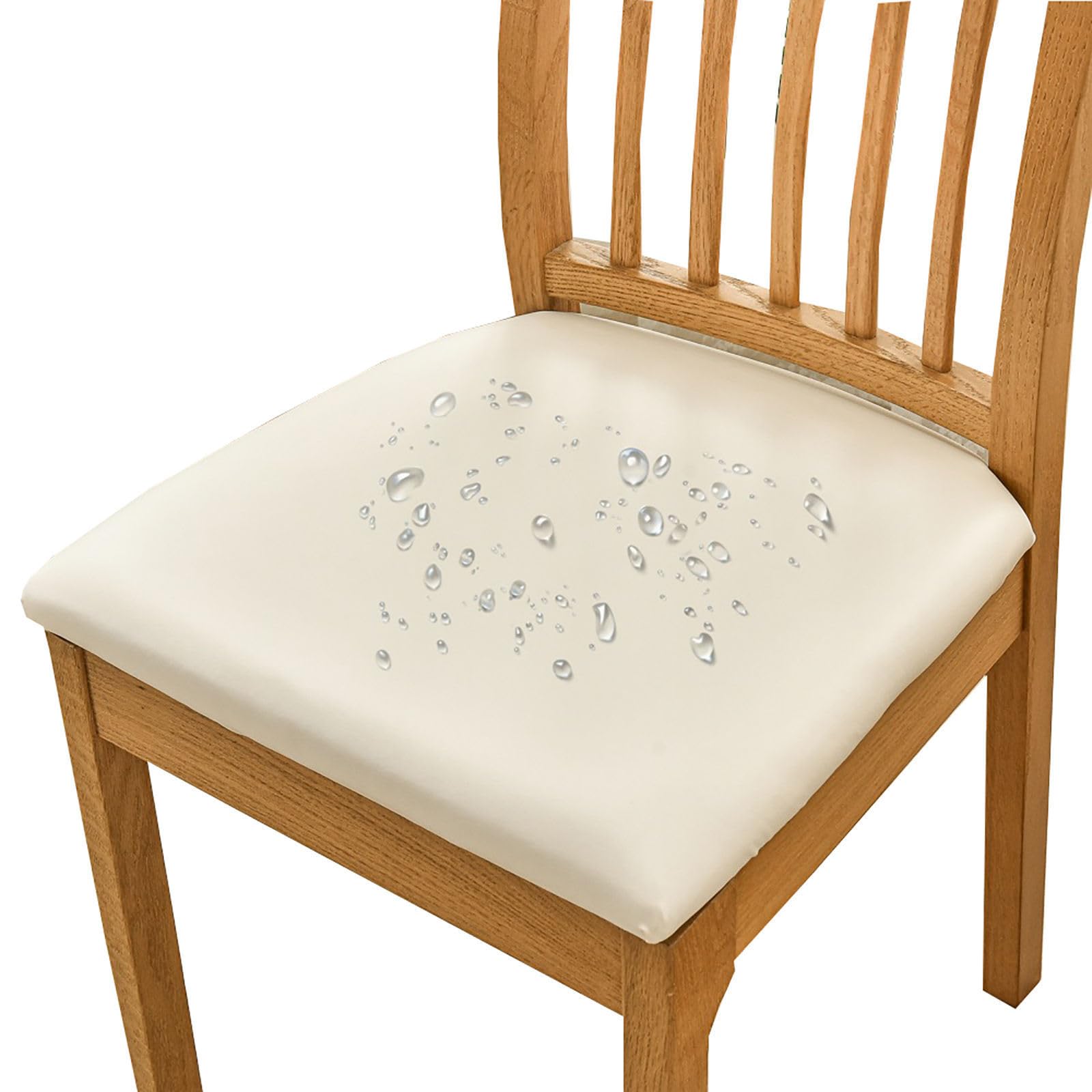 HOMECOVER Dining Chair Seat Covers Set Of 4 Waterproof Seat Slipcover, PU Leather Dining Chair Slipcovers Removable Stretch Dining Chair Seat Covers For Dining Chairs-set of 4-creamywhite โ image 1