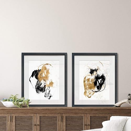 Miniatura 6 de Renditions Gallery Black & Gold Splash - Juego de 2 obras de arte enmarcadas, espiral, líneas, abstracto moderno, arte contemporáneo, marco negro