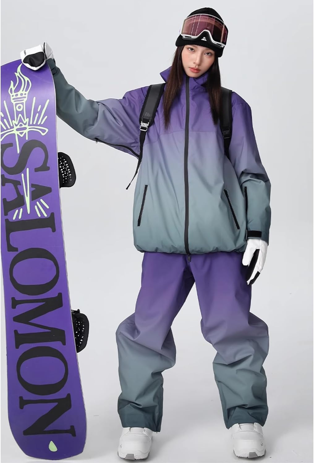 Gradient Color Snowboard Suits Men Women Insulated Baggy Hooded Snow Jackets & Pants Set Waterproof Skiing Suits