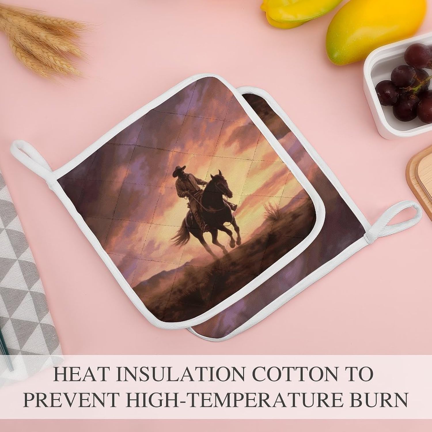 Cowboy West Polyester Heat Resistant Pot Pad Non Slip Anti Scald Hot Dish Mat Reusable Table Protector for Kitchen Hot Pot Mat Wear Resistant Heat Proof Table Pad for Countertop Dining Room