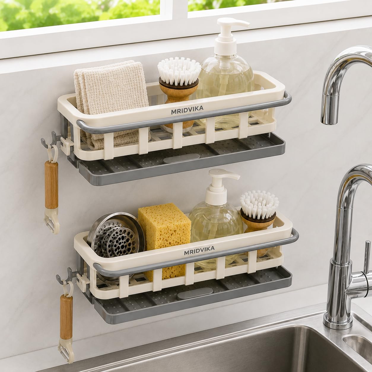 Two Tone Hanging Drain Rack | Retractable Storage Rack | Sponge Drain Tray | Kitchen/Bathroom Sink Tray with Drying Basket | Kitchen Storage Organizer (2)-image-36