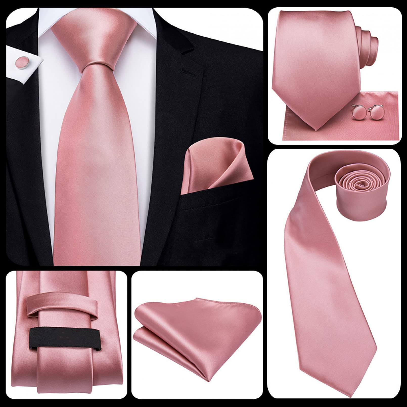 Cromoncent Set Camicia Uomo Maniche Lunghe Con Cravatta E Fazzoletto Rosa Chiaro Taglia L - 4