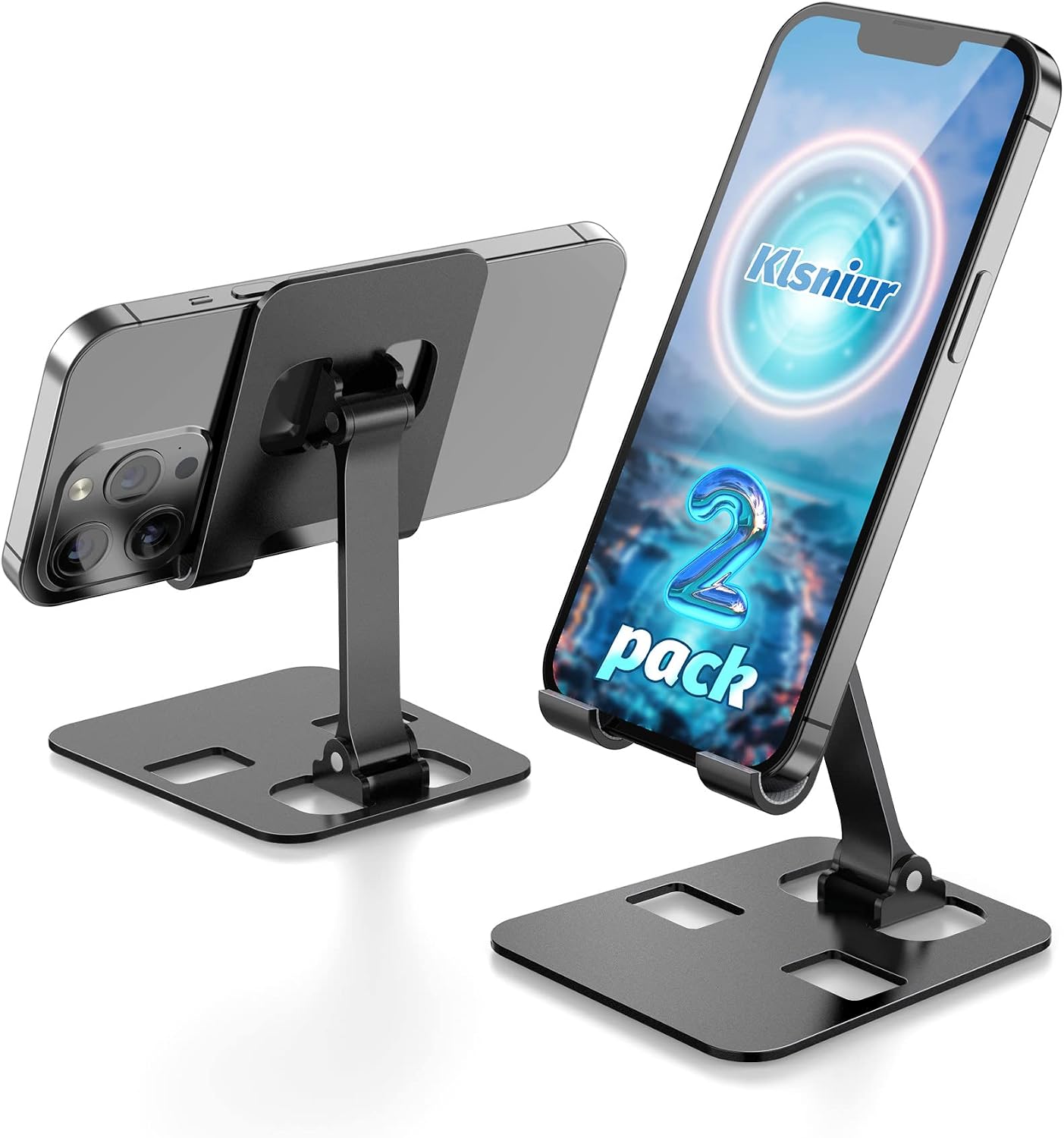 Klsniur Phone Stand for Desk, 2 Pack Foldable Adjustable Desktop Phone Holder, Portable Cell Phone Stand Compatible with iPhone 14 pro max/14 pro/14/14 Plus, All Phones, Switch, Tablets (4''-12.9'')