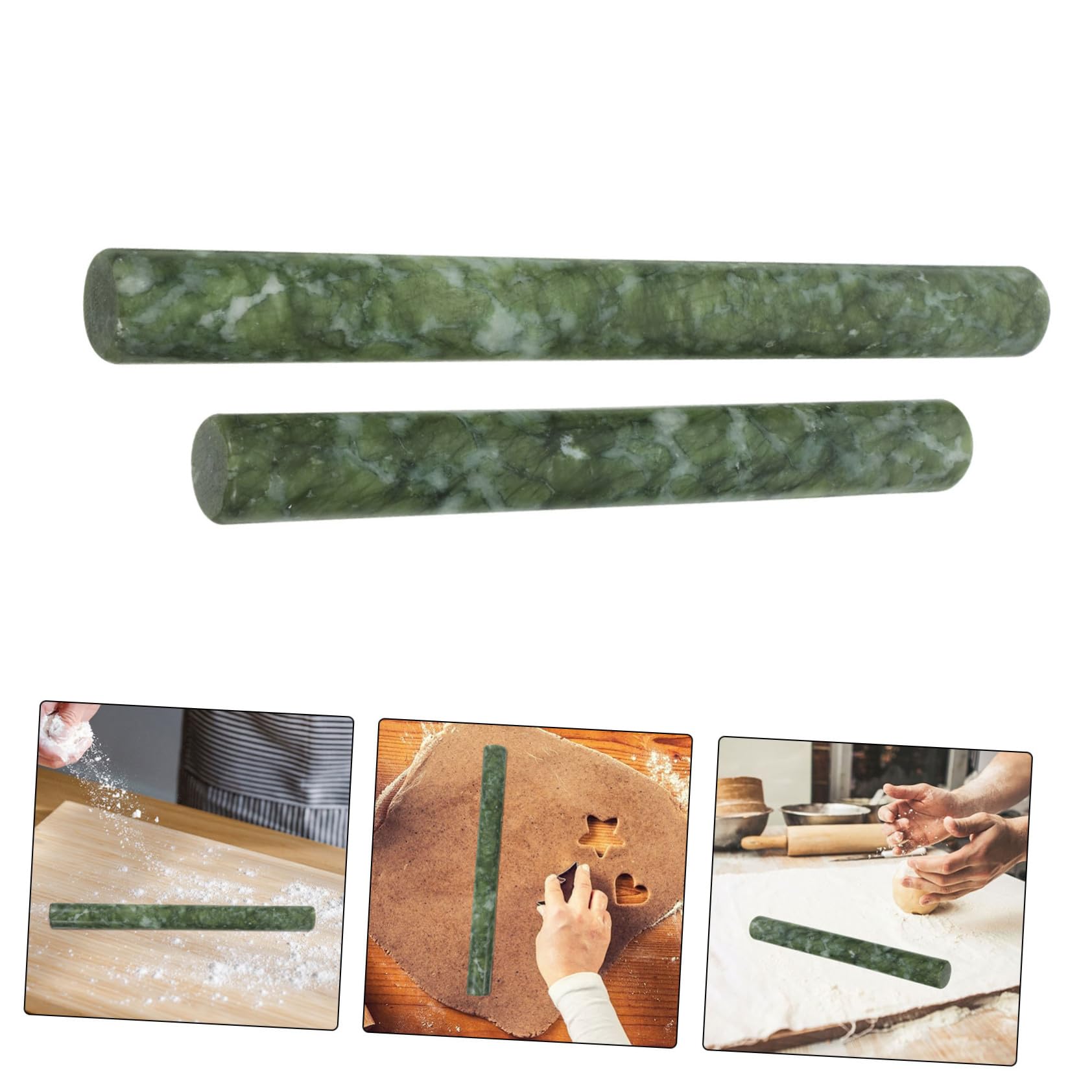 Rodillo de Jade Auténtico para Masa y Pasta, Material Resistente Superficie Antiaherente, 2 Piezas Ideales para Amasar y Preparar Dumplings en Cocina Doméstica