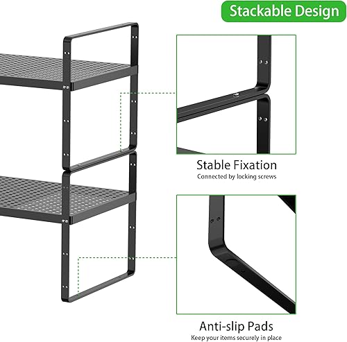 Miniatura 5 de Estante de almacenamiento expandible apilable para cocina, baño, despensa, armario de especias, encimera de café, escritorio de oficina en casa,