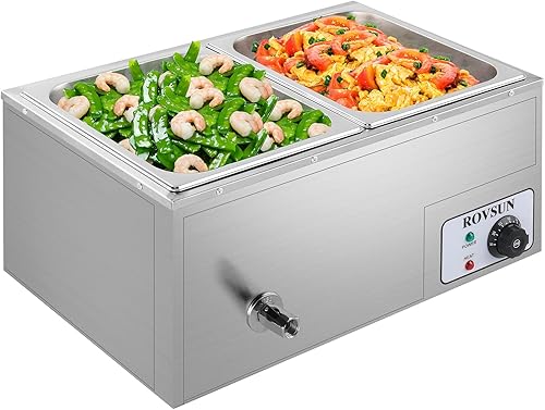 ROVSUN Calentador eléctrico de alimentos comercial de 21 cuartos de galón, buffet Bain Marie de acero inoxidable de 110 V, mesa de vapor de 10.6