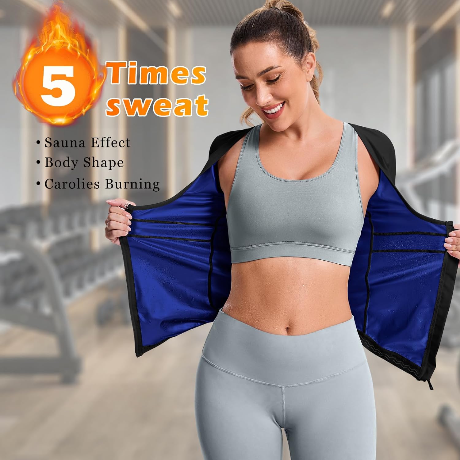 Sauna Suit for Women Sauna Shirt for Women Sweat Body Shaper Waist Trainer Top with Zipper - Image 3