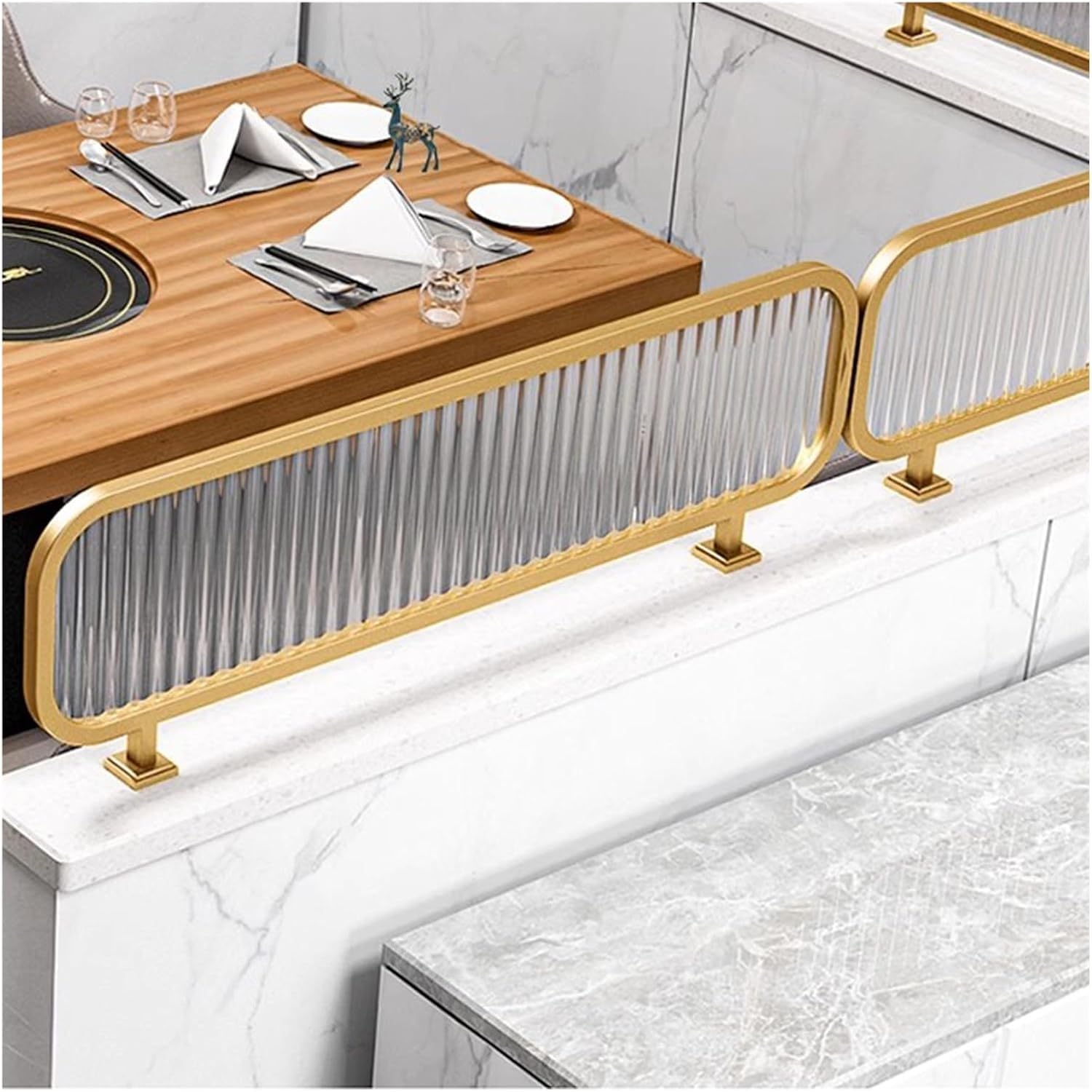 ZYCHSJXA Dividers For Dining Areas,Translucent Restaurant Decorative Partitions 30cm Height Countertop Divider Glass Partitions(Gold-b,30x110cm)