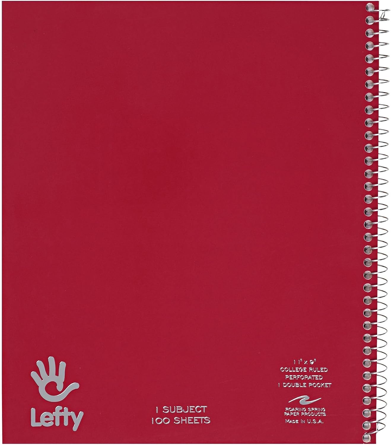 ROARING SPRING Lefty Spiral Notebook, Left-Handed One Subject Notebook, 11" x 9", 100 Sheets, College-Ruled, Perforated, Assorted Saranac Covers, Made in USA