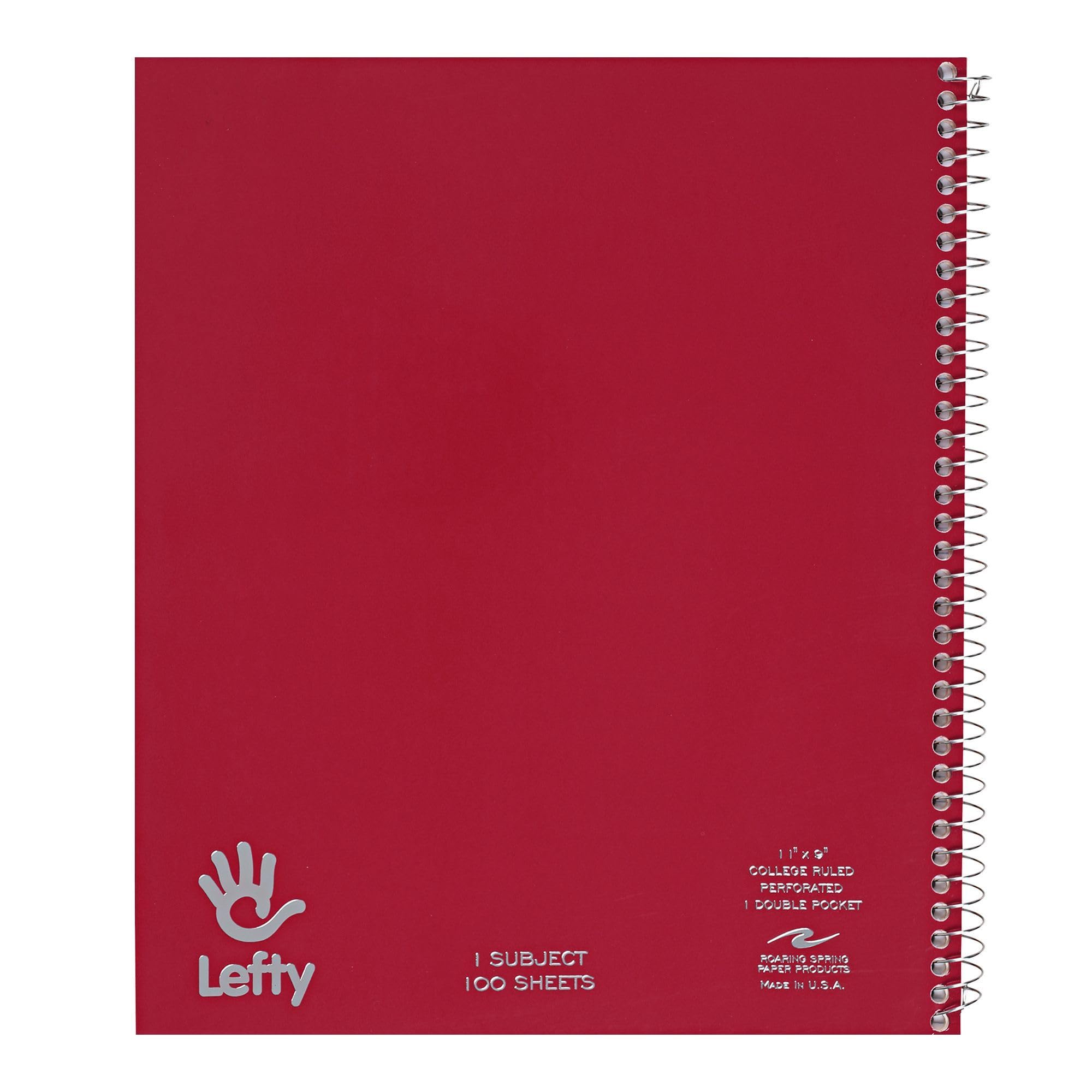 ROARING SPRING Left Handed Spiral Notebook, 1 Subject, 11x9, College Rule