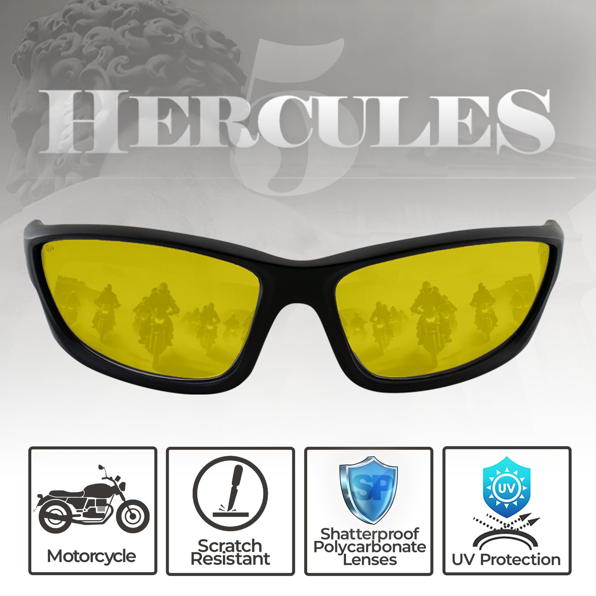 Global Vision 3-Pair Hercules 5 Safety Glasses - Clear, Smoke & Yellow Lenses, Matte Black, ANSI Rated