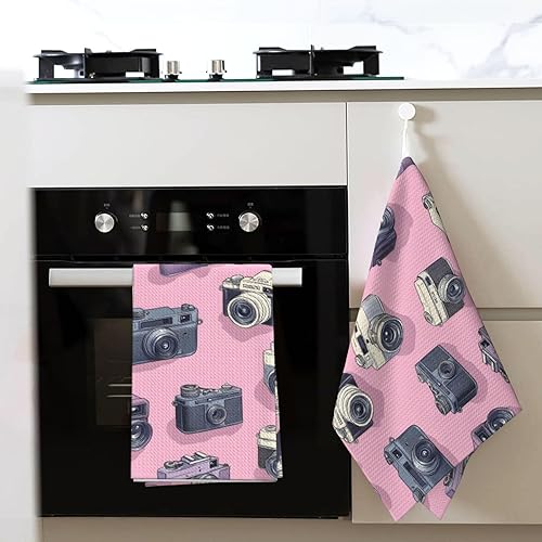 Miniatura 6 de Retro Camera Pink Print Kitchen Towels, Quick Drying Absorbent Dish Towel, Soft Hand Towels for Kitchen Drying with Lanyard for Home Decor