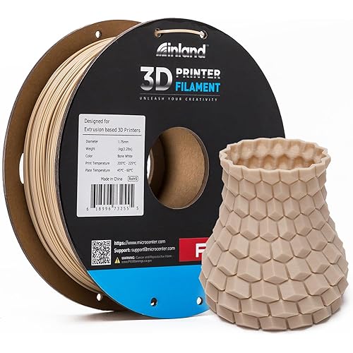 INLAND Micro Center PLA+ 3D Printing Filament 1.75mm - PLA Pro Dimensional Accuracy +/- 0.03 mm - 1kg Cardboard Spool (2.2 lbs) (1 Pack Bone White, 1.75mm)