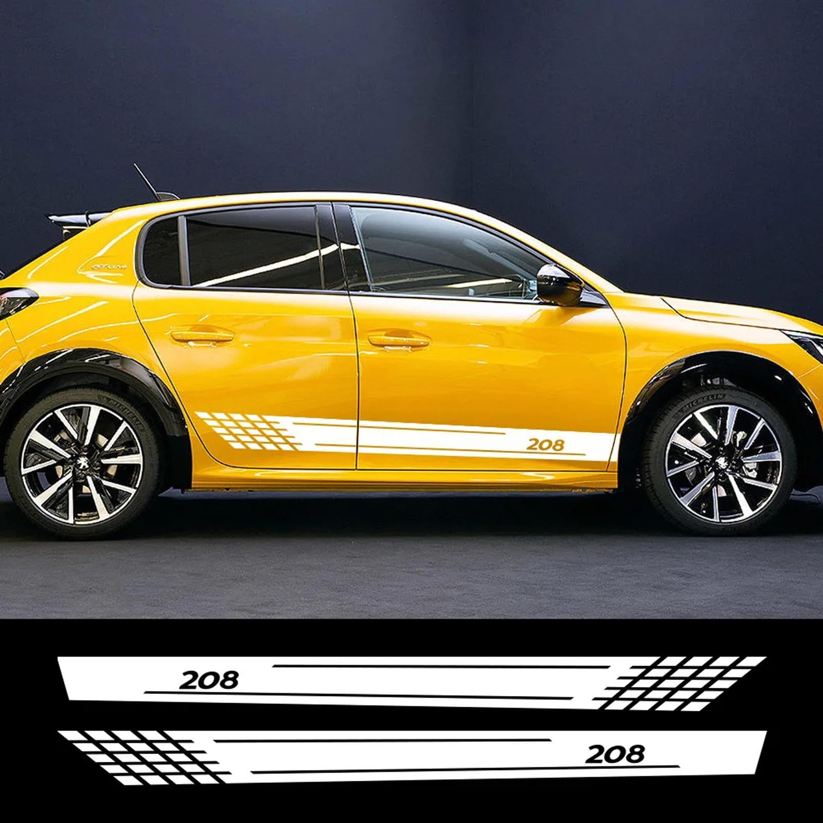 2 pezzi adesivi per strisce laterali per portiera auto, decalcomanie in vinile, per accessori per tuning automatico Peugeot 208 gt