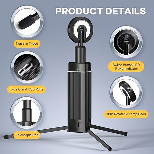 Miniatura 6 de Luz de camping 1 unidad, linterna de camping recargable, luz de trabajo LED con soporte alimentado por batería 10800mAh, lámpara de camping portátil